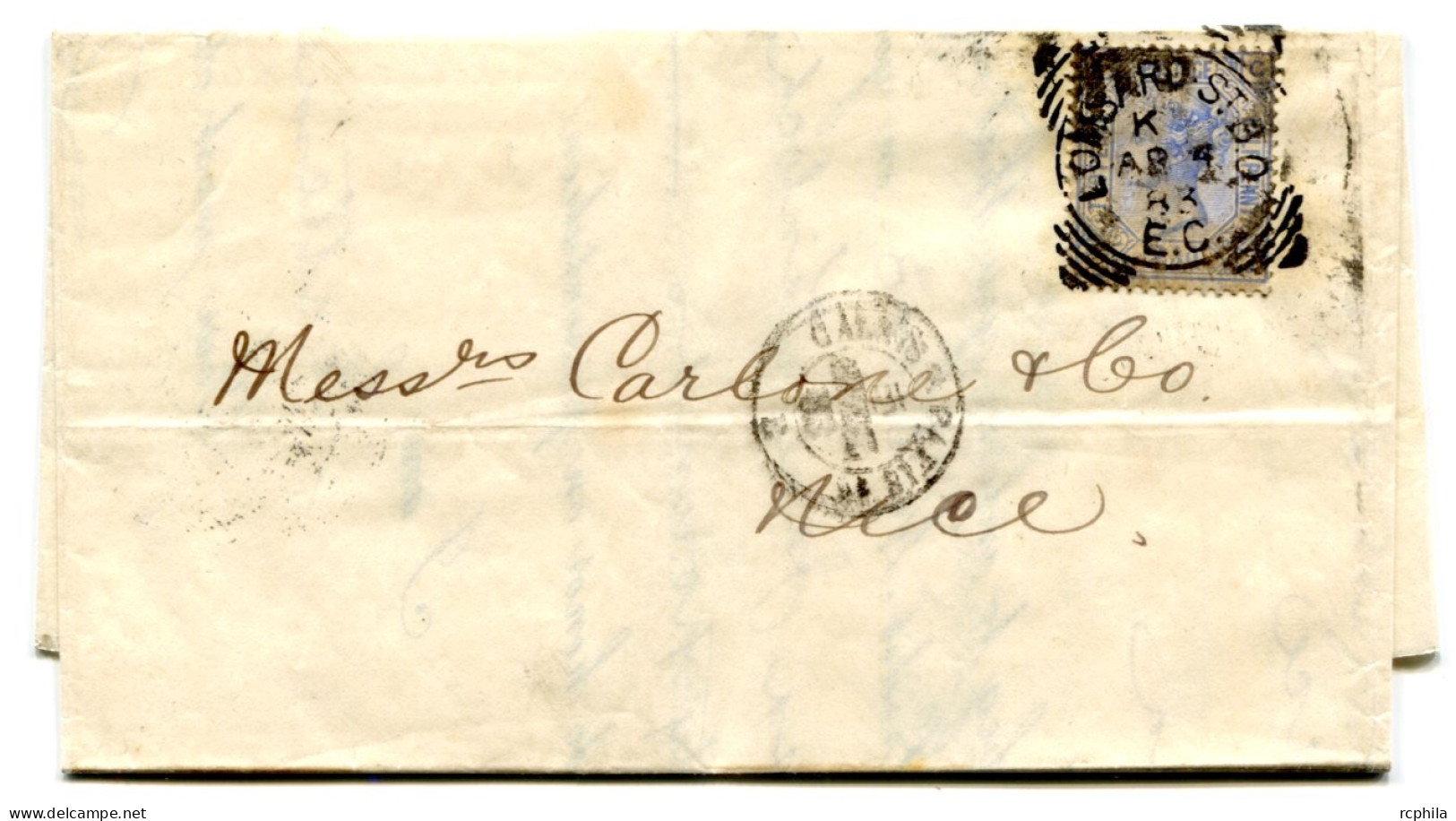 RC 26067 GRANDE BRETAGNE SQUARED CIRCLE " LOMBARDO ST BO " AP 4 1883 POSTMARK ON COVER VF - Storia Postale