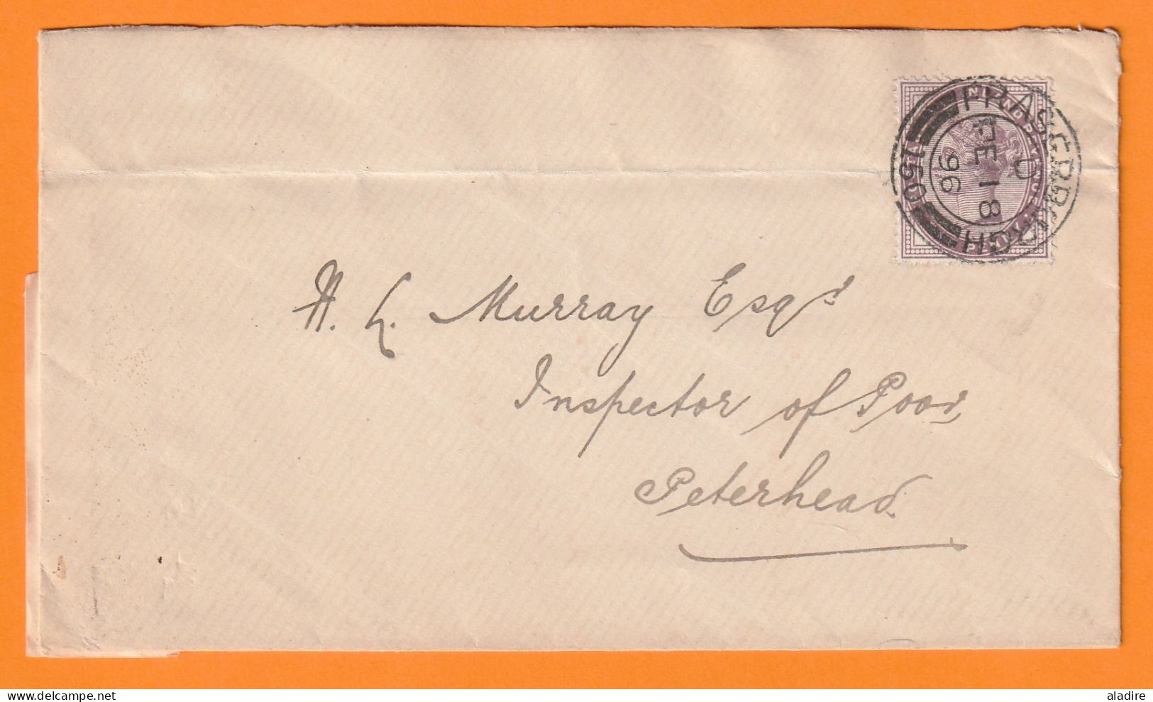 1896 - QV - Enveloppe De Fraserburgh Vers Peterhead, Scotland, Ecosse - 1 Penny Stamp - Arrival Stamp - Marcophilie