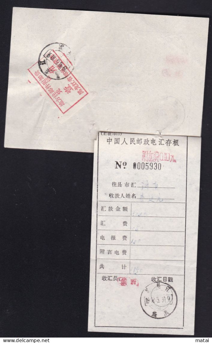 CHINA Postal Wire Transfer Remittance Form With Heilongjiang Surcharge Label 0.10 Yuan & 0.10 Surcharge Chop RARE!! - Autres & Non Classés