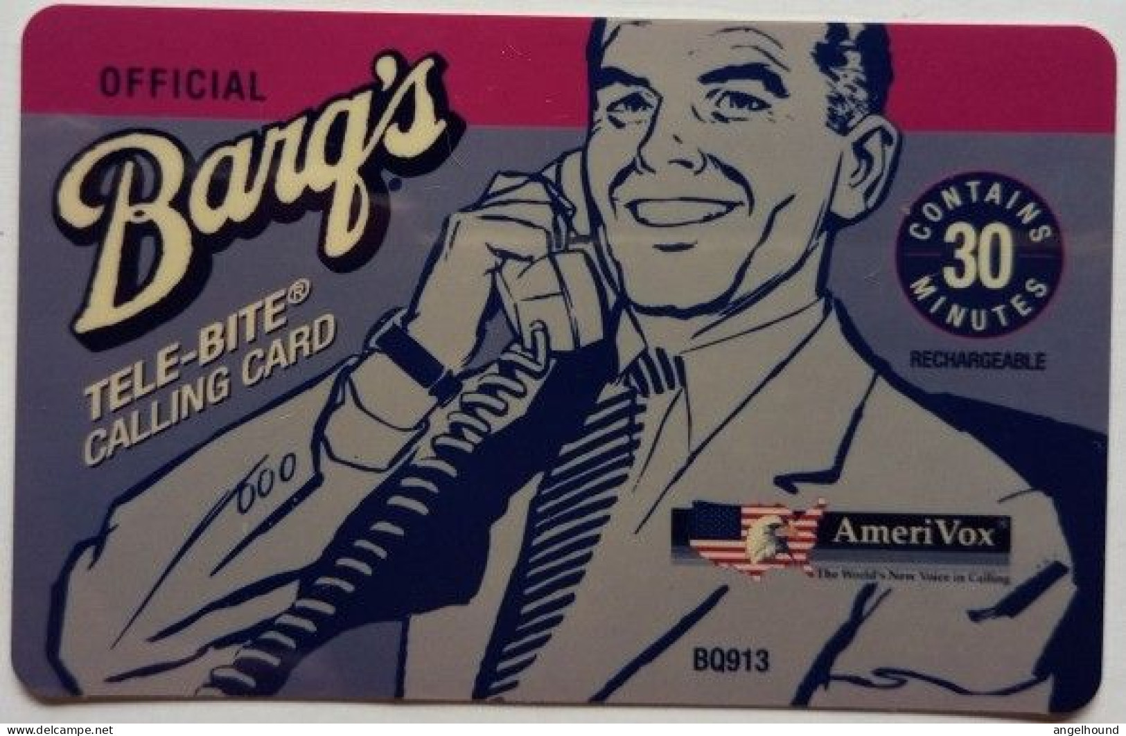 USA  30 Minutes Prepaid - BARQ'S Tele-bite Calling Card - Amerivox