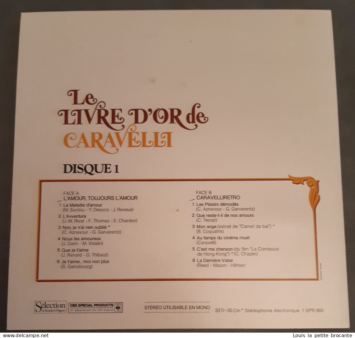 Coffret de 9 disques vinyles, LIVRE D'OR DE CARAVELLI, CBS - série SPR 960 - Sélection du Reader's Digest, enregistré en