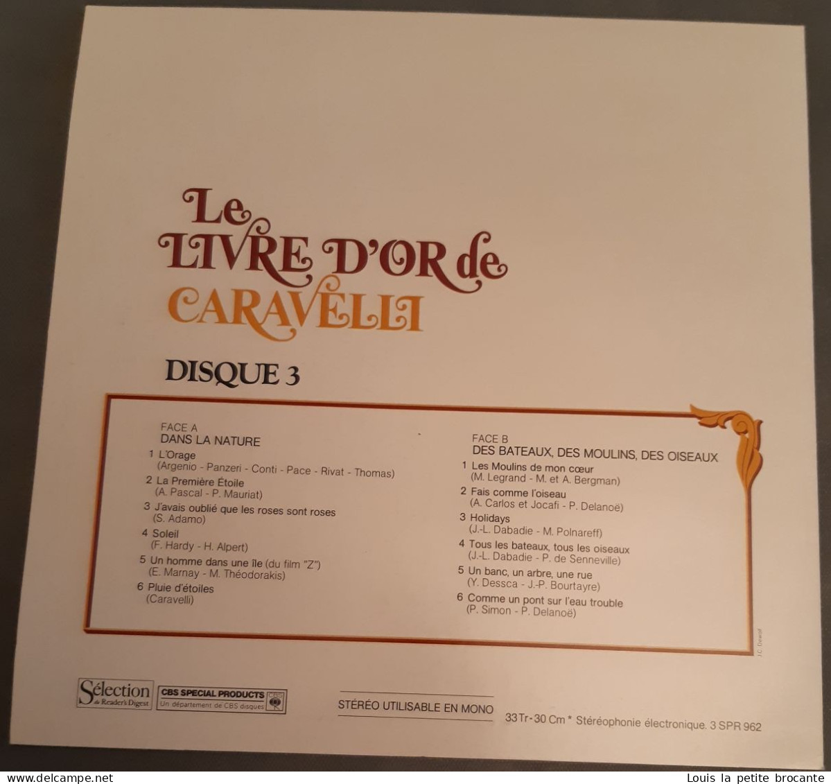 Coffret de 9 disques vinyles, LIVRE D'OR DE CARAVELLI, CBS - série SPR 960 - Sélection du Reader's Digest, enregistré en