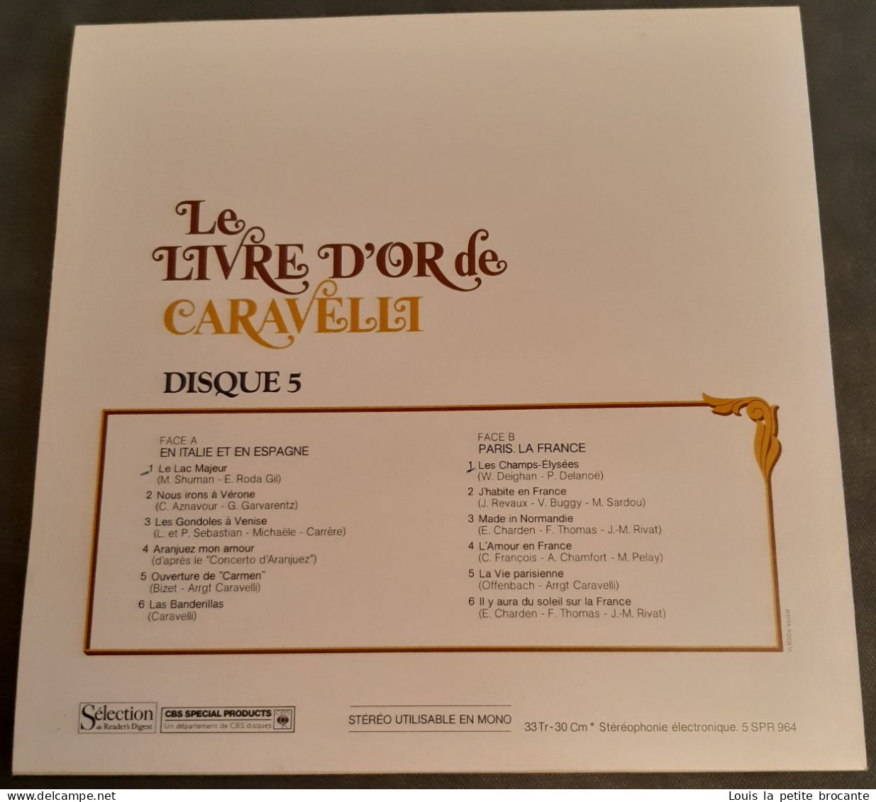 Coffret de 9 disques vinyles, LIVRE D'OR DE CARAVELLI, CBS - série SPR 960 - Sélection du Reader's Digest, enregistré en