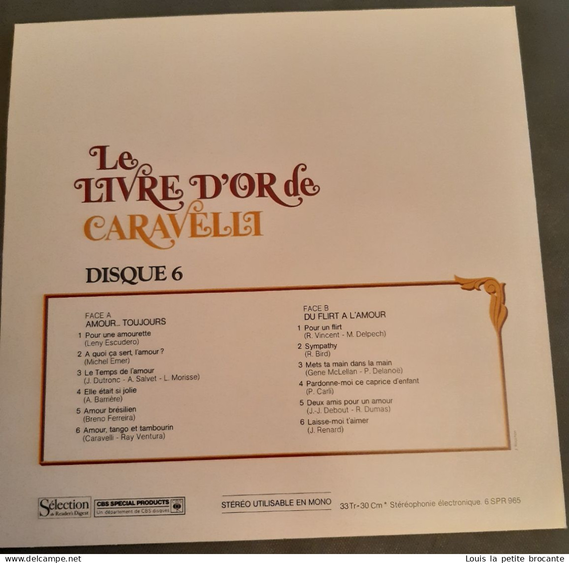 Coffret de 9 disques vinyles, LIVRE D'OR DE CARAVELLI, CBS - série SPR 960 - Sélection du Reader's Digest, enregistré en