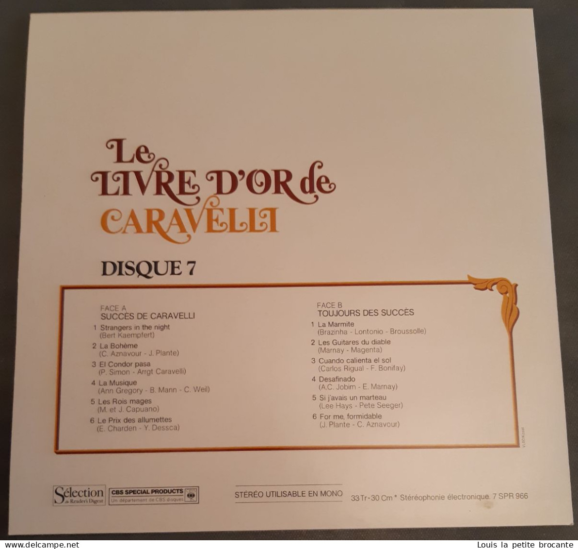 Coffret de 9 disques vinyles, LIVRE D'OR DE CARAVELLI, CBS - série SPR 960 - Sélection du Reader's Digest, enregistré en