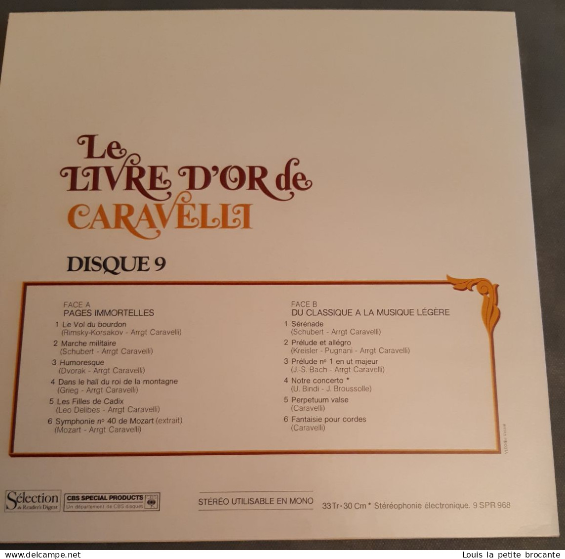 Coffret de 9 disques vinyles, LIVRE D'OR DE CARAVELLI, CBS - série SPR 960 - Sélection du Reader's Digest, enregistré en