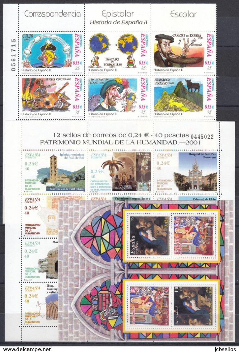 ESPAÑA 2001 Nº 3776/3856 AÑO COMPLETO NUEVO, MNH **, 49 SELLOS, 7 HB, 3 MP - Años Completos