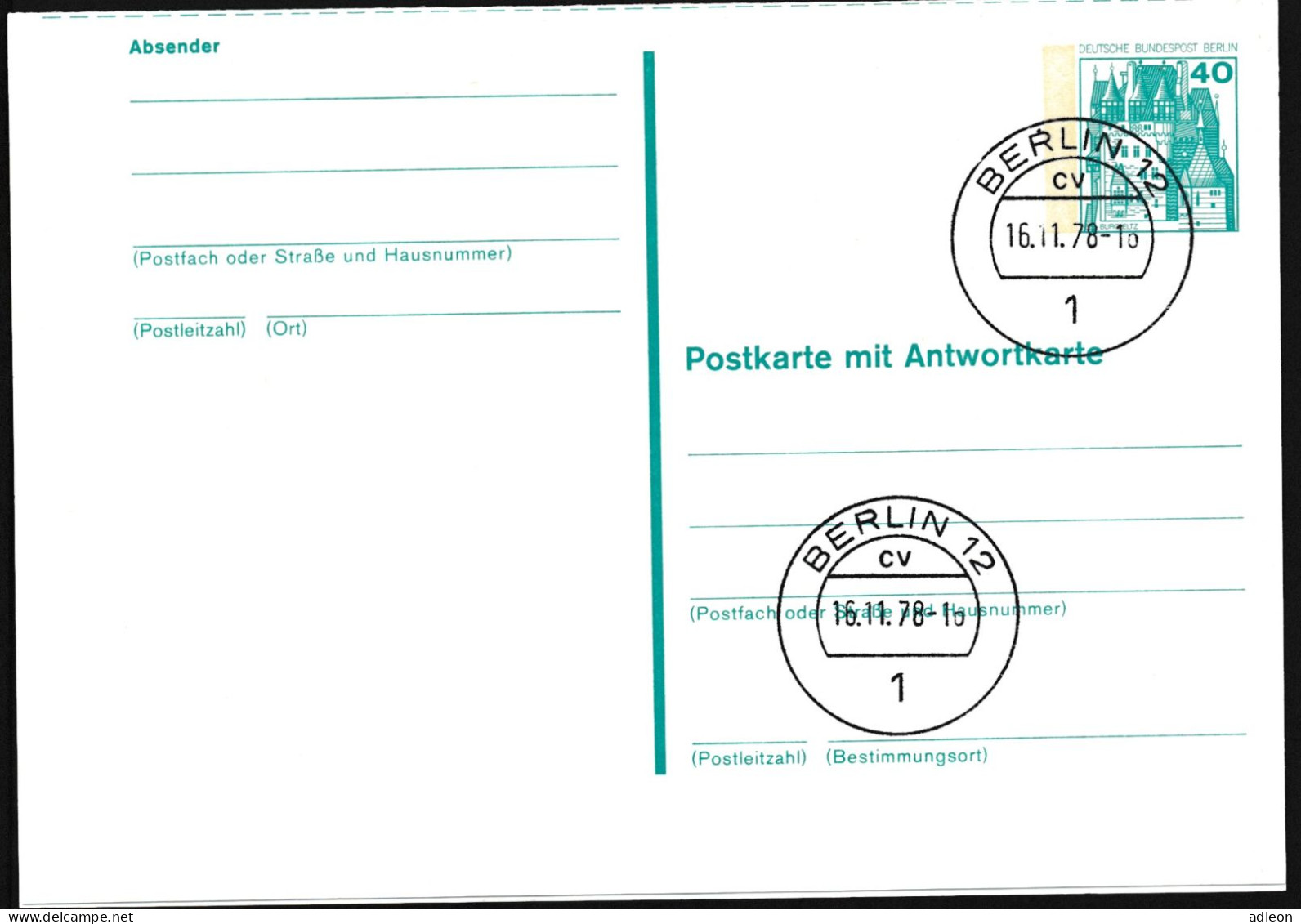 Berlin - Entier Postal / W-Berlin - Poskarte P 107 Stempel Berlin C12 16-11-78 Versandstelle) - Postales - Usados