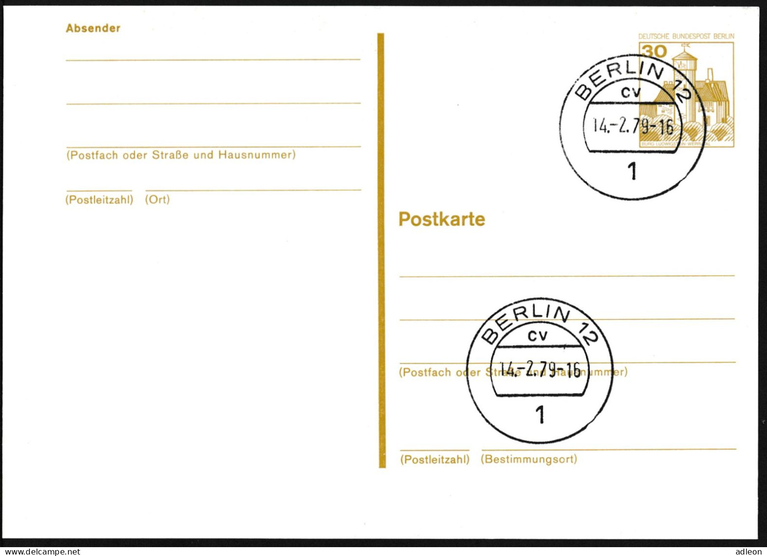 Berlin - Entier Postal / W-Berlin - Poskarte P 108 Stempel Berlin C12 / 14-2-79 Versandstelle - Postcards - Used