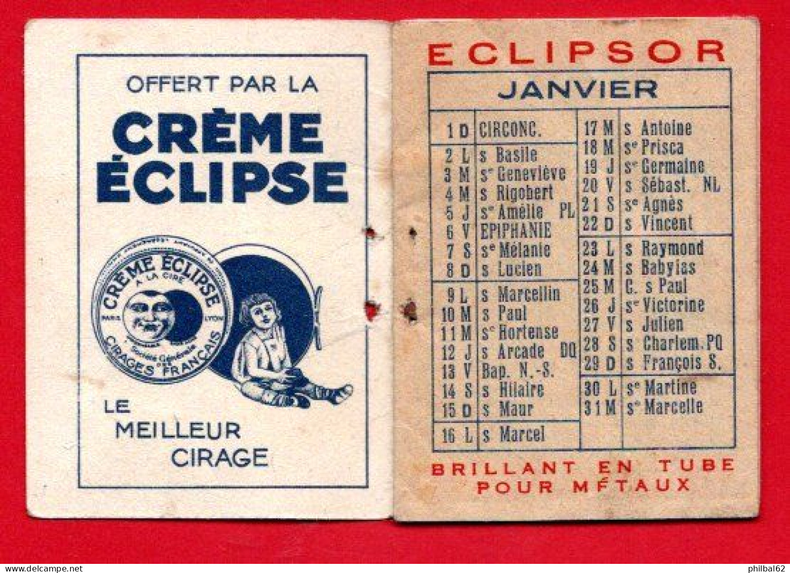 Petit Agenda Calendrier Publicitaire, Crème éclipse, Année 1939. Illustration : Jeux D'enfants..... - Petit Format : 1921-40