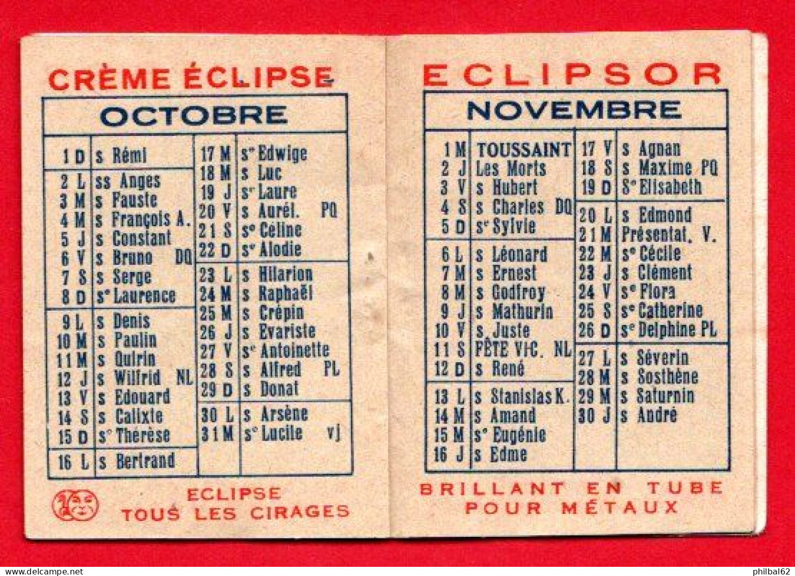 Petit Agenda Calendrier Publicitaire, Crème éclipse, Année 1939. Illustration : Jeux D'enfants..... - Petit Format : 1921-40