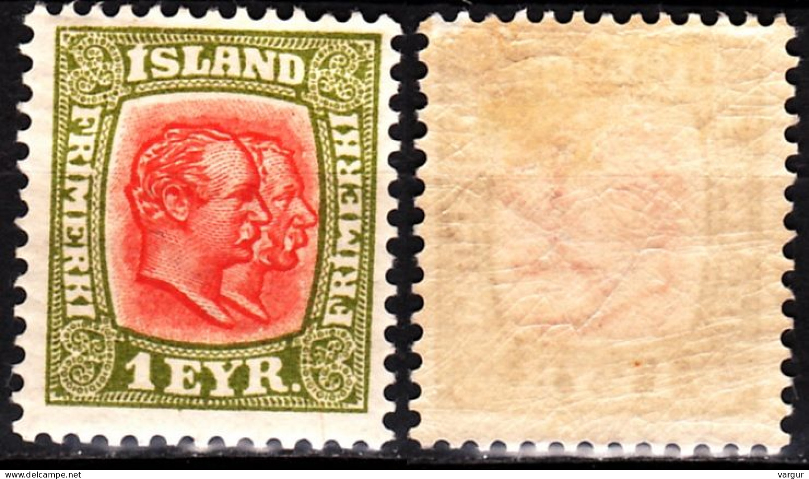 ICELAND / ISLAND 1907 Kings. 1E Watermark Crown, MVLH OG - Unused Stamps