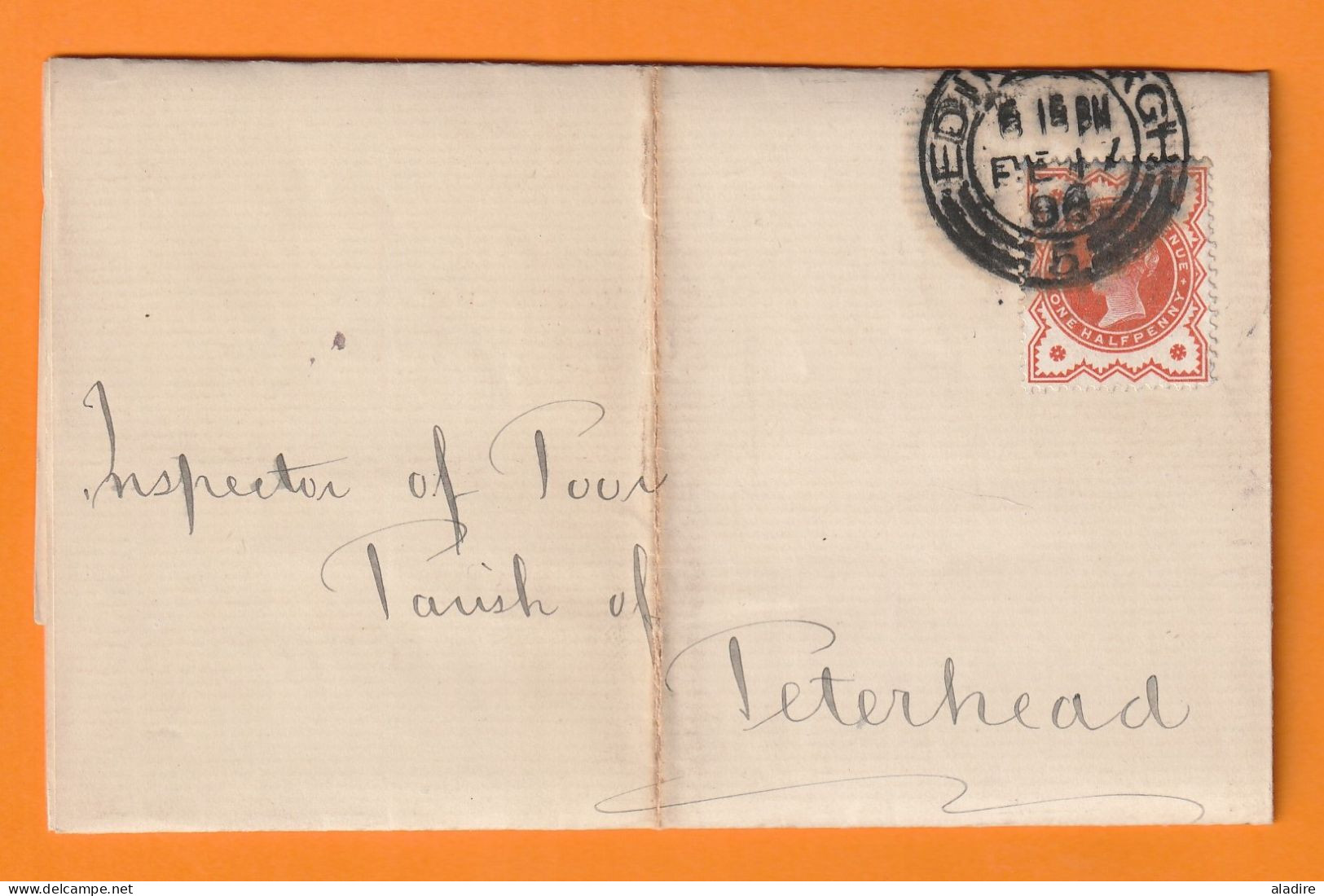 1896 - QV - Formulaire Imprimé Plié De La Paroisse D'EDINBURGH Vers The Inspector Of Poor, Peterhead, Ecosse - Marcofilie