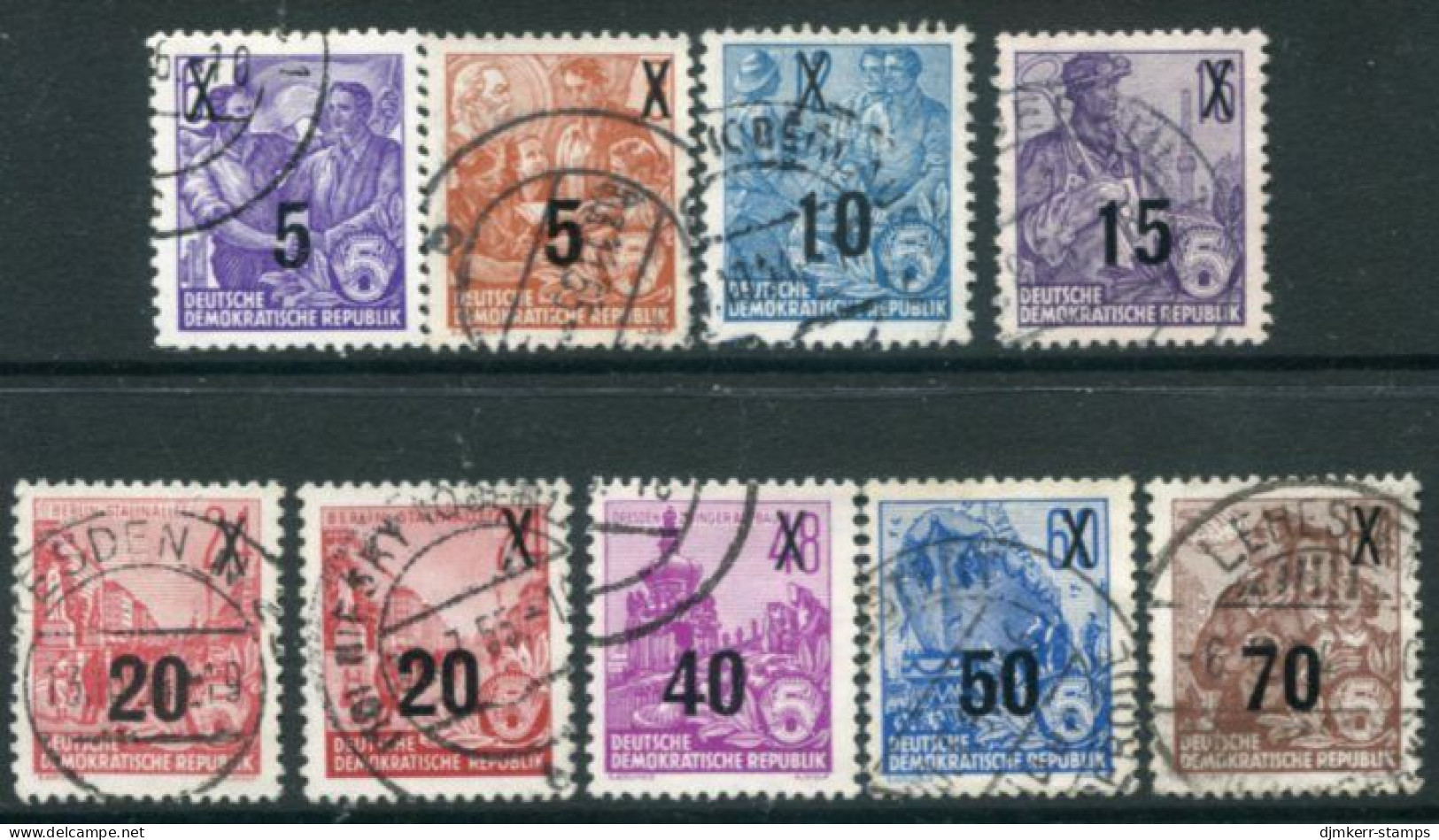 DDR / E. GERMANY 1954 Definitive Surcharges (9) Used.  Michel  435-42 + 439 C G X - Oblitérés