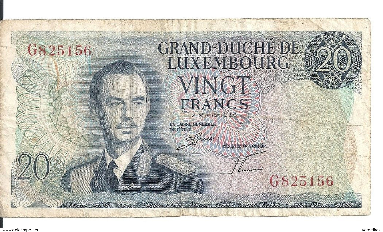 LUXEMBOURG 20 FRANCS 1966 VF P 54 - Luxemburg
