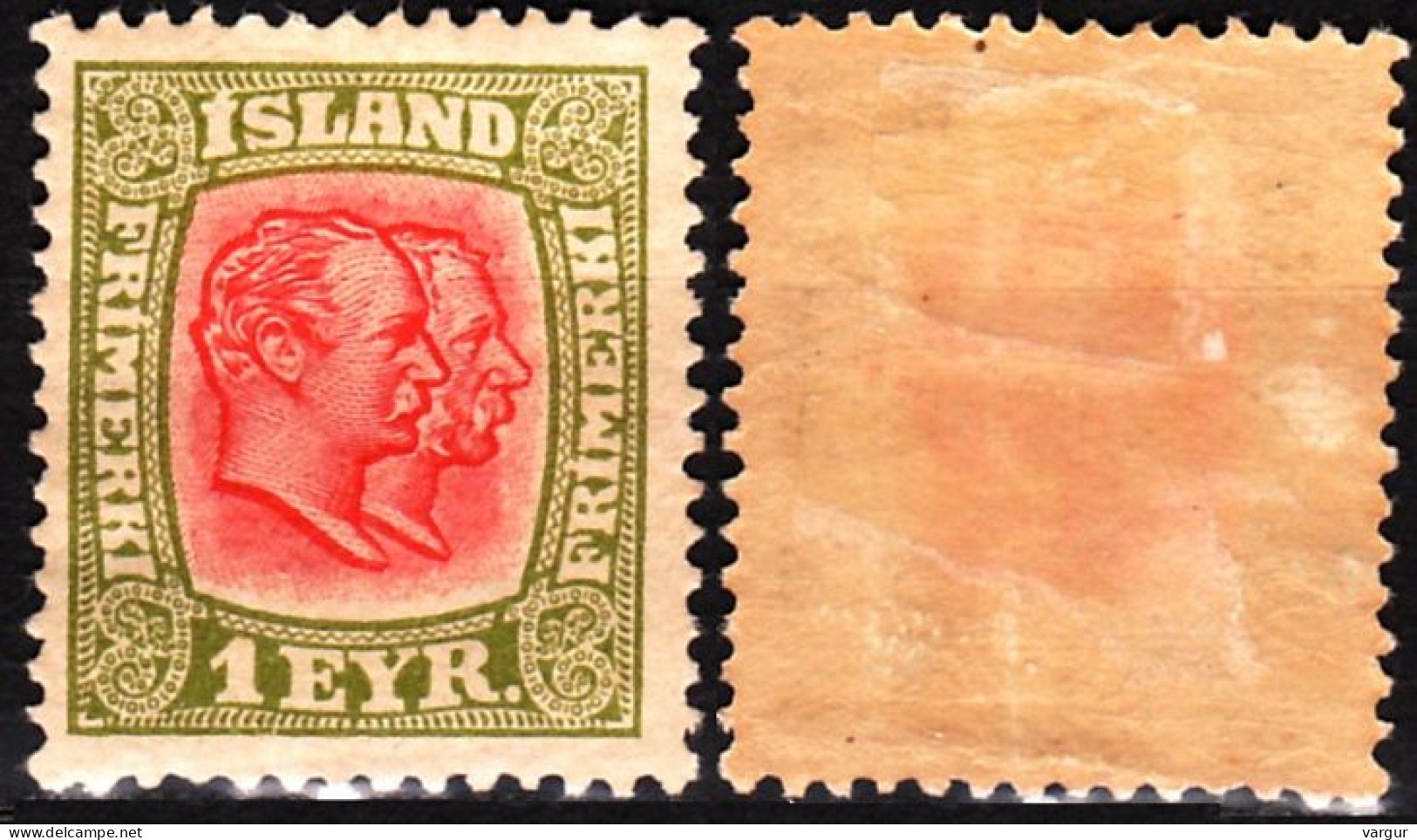 ICELAND / ISLAND 1917 Kings, 1E, Wmk Crosses. MVLH Lot #1 - Unused Stamps