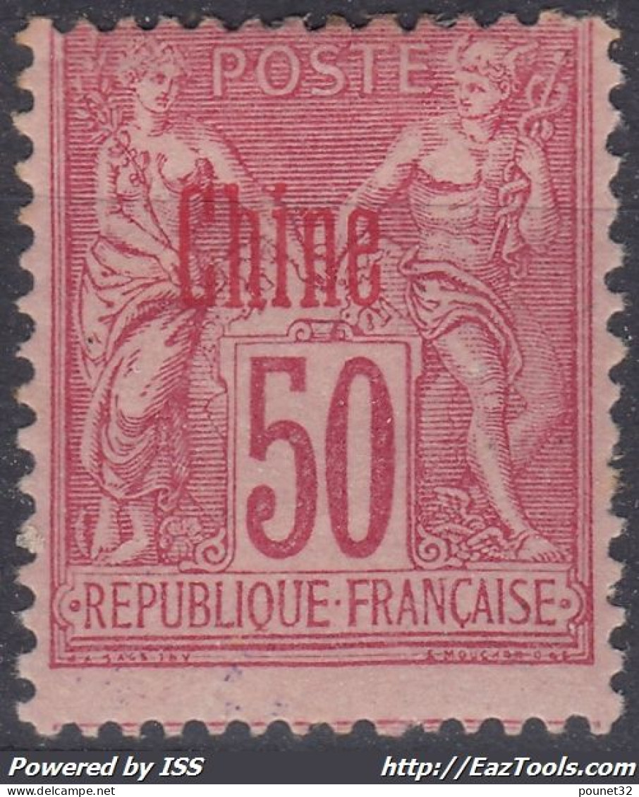 CHINE TYPE GROUPE 50c ROSE SURCHARGE CARMIN N° 12a NEUF * GOMME AVEC CHARNIERE - COTE 100 € - Neufs