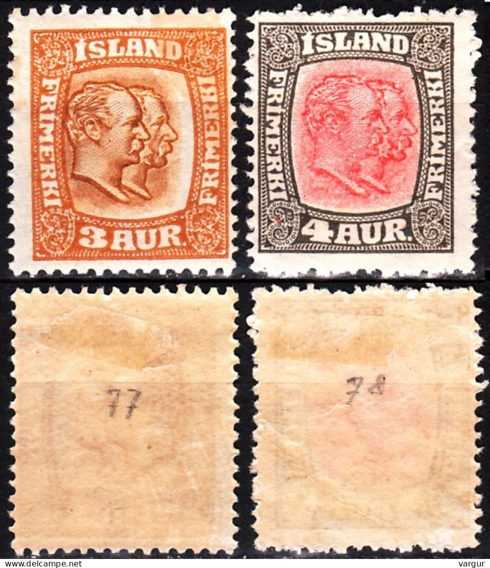 ICELAND / ISLAND 1915/1917 Kings, 3A 4A, Wmk Crosses, MHOG - Ongebruikt