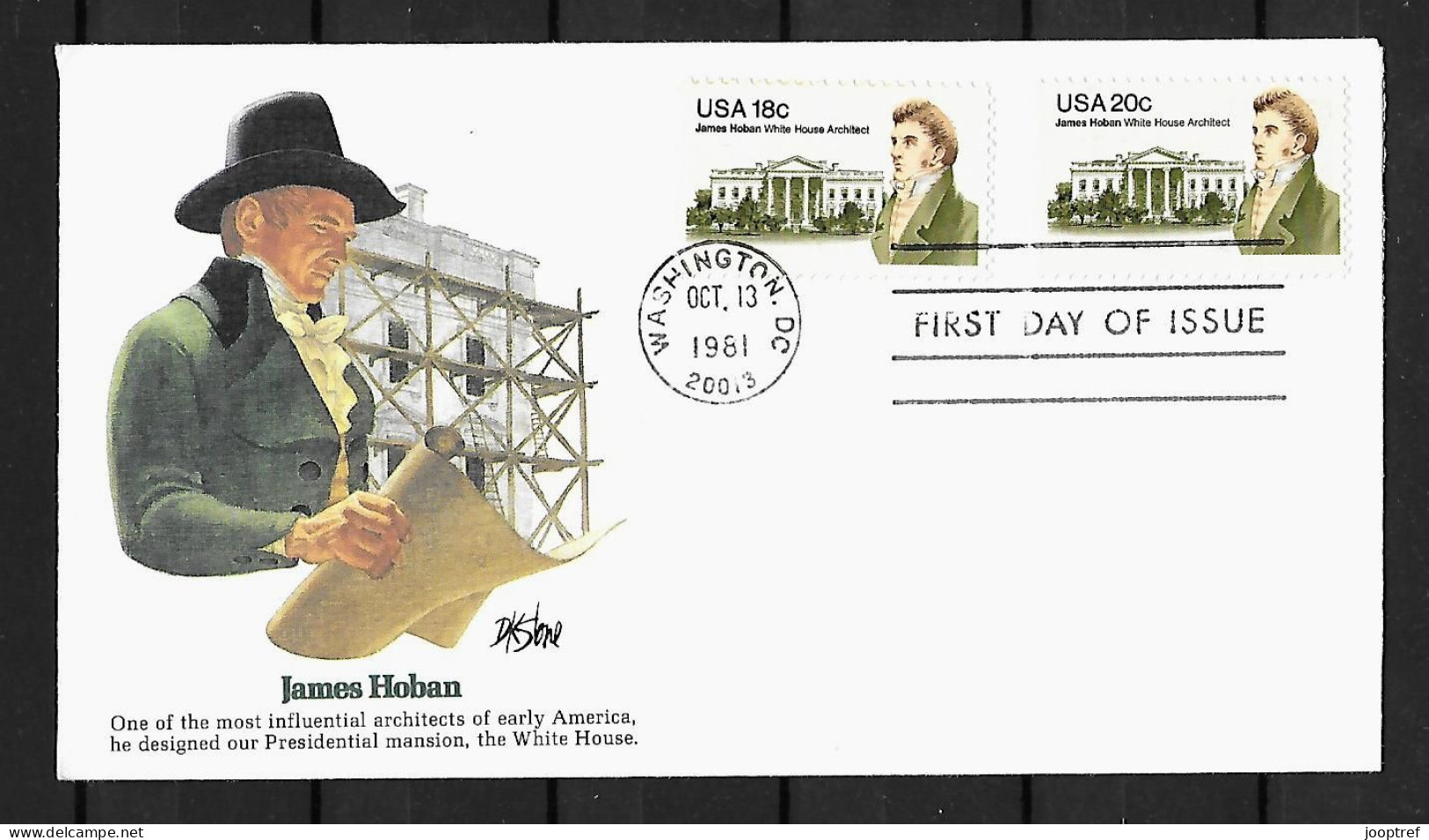 1981 Joint USA And Ireland, FDC USA  WITH STAMPS 18 + 20 CENTS: James Hoban - Joint Issues