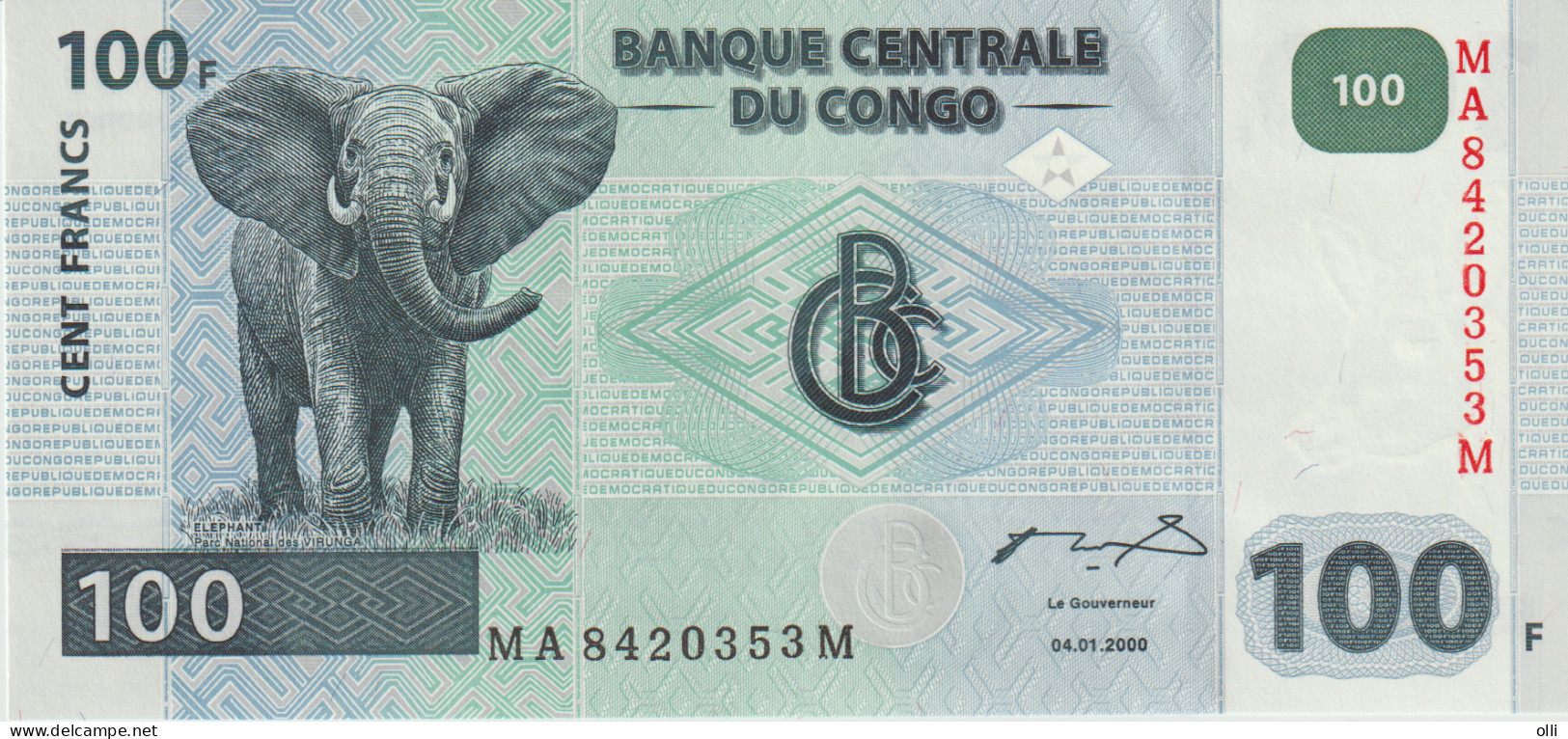 Congo Democratic Republic, 100 Francs, 2000 UNC - Republik Kongo (Kongo-Brazzaville)