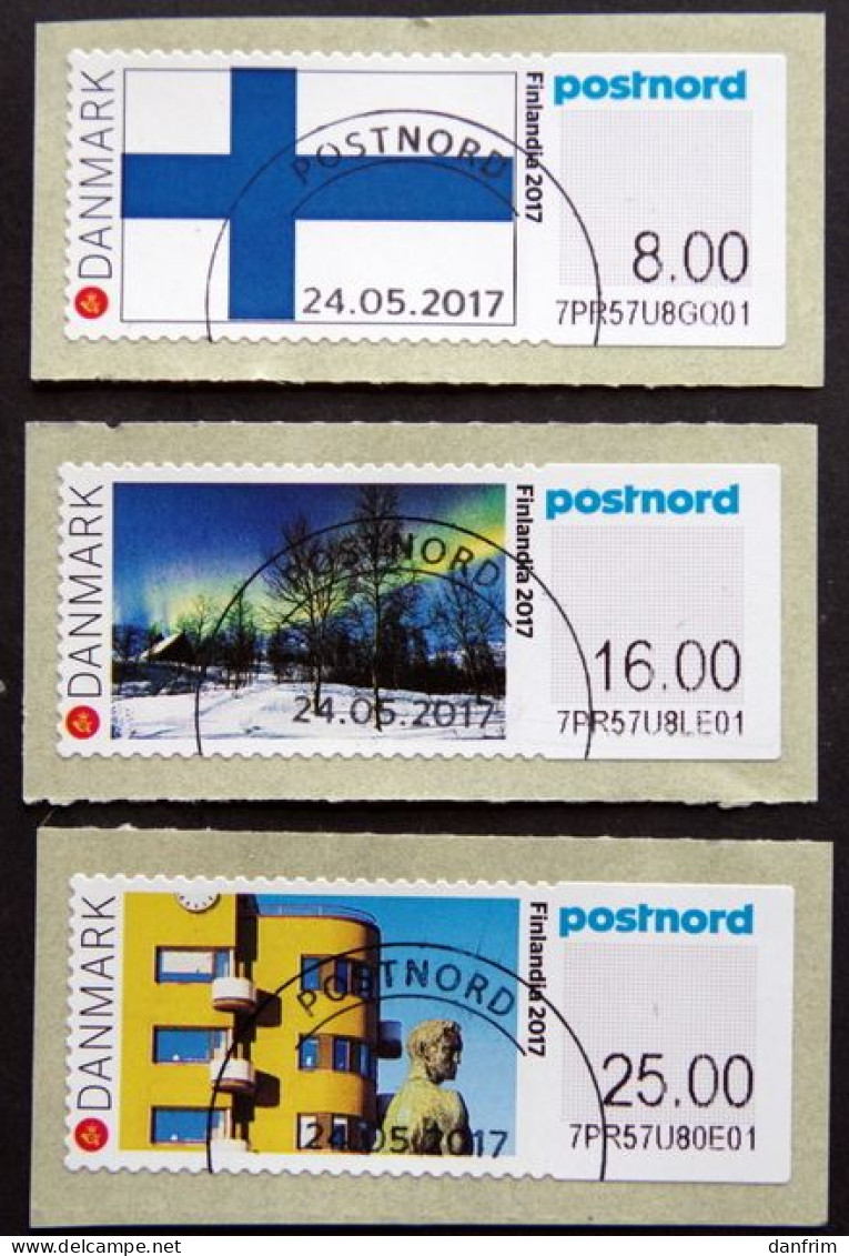 DENMARK 2017  FINLANDIA 2017: Strip Of 3 ATM Labels (O)   MiNr.102-04      ( Lot  H  1981 ) - Viñetas De Franqueo [ATM]