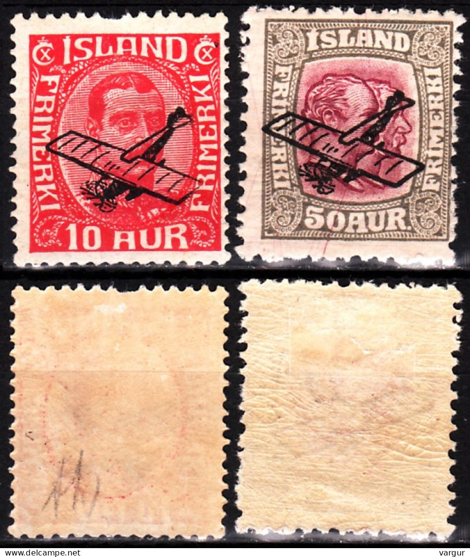 ICELAND / ISLAND 1928-29 Airmail: Plane Overprint. Complete Set, MHOG Lot #1 - Posta Aerea