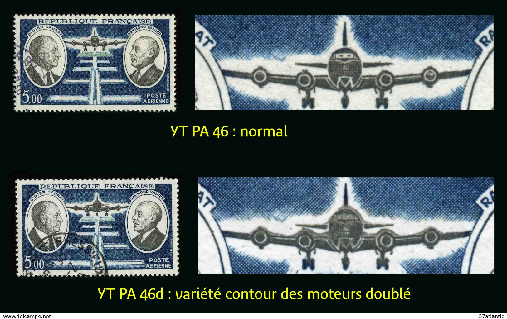 FRANCE - YT PA 46 D - VARIETE CONTOUR DES MOTEURS DOUBLE - POSTE AERIENNE - TIMBRE OBLITERE - Gebraucht