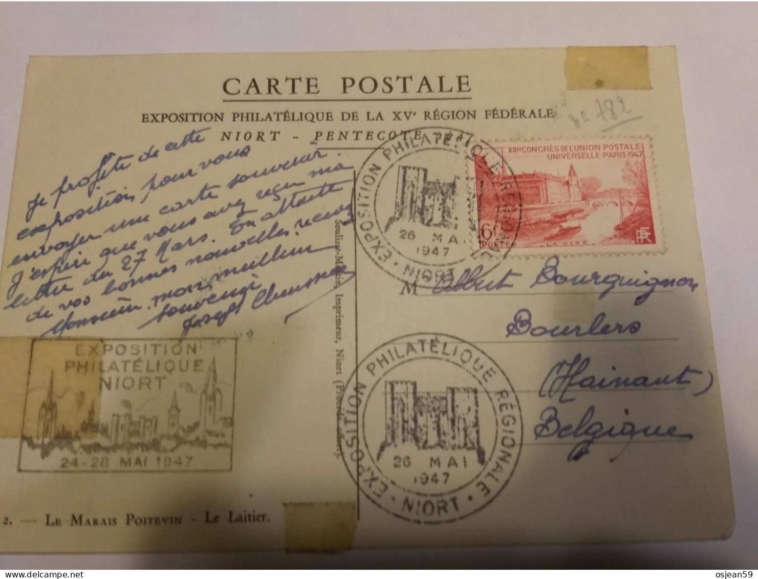 Yver Et Tellier N°782 Sur Carte Postale ( Exposition Philatélique 24/28 Mai 1947). - Autres & Non Classés