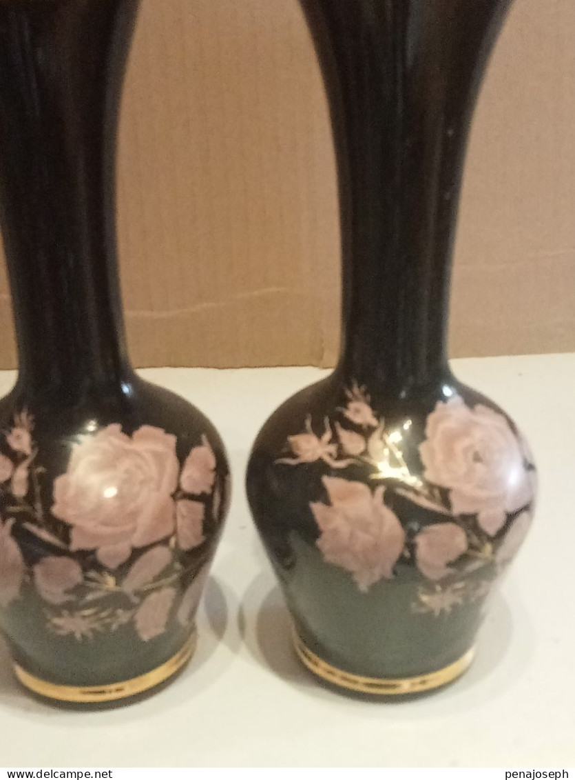 2 vases ancien décor rose hauteur 20 cm