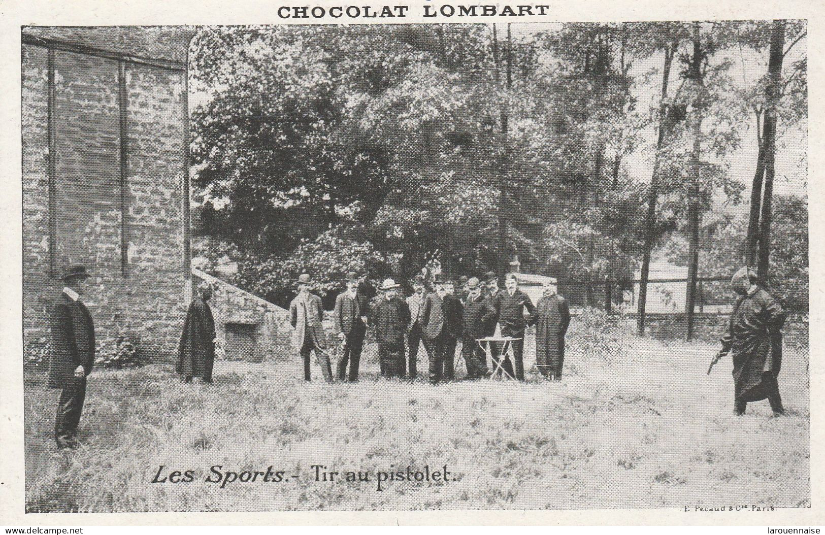 Tir - Les Sports - Tir Au Pistolet (carte Publicitaire Chocolat Lombart) - Tir (Armes)