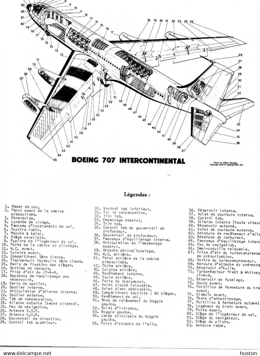 - Caractéristiques - BOEING 707 - 320  INTERCONTINENTAL - Opengewerkte Tekening/ Doorsnede