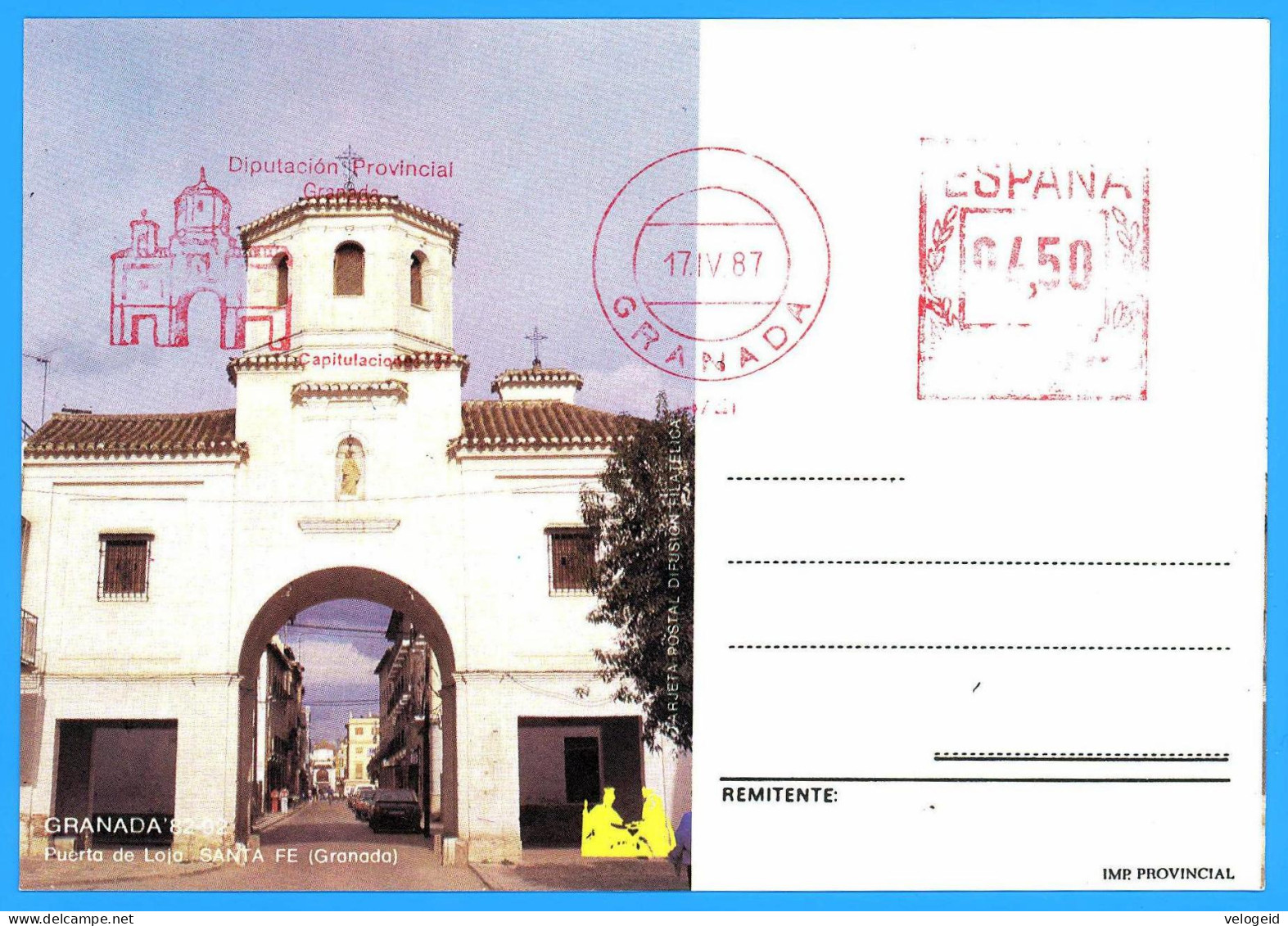 España. Spain. 1987. Puerta De Loja. Santa Fe. Granada - Máquinas Franqueo (EMA)