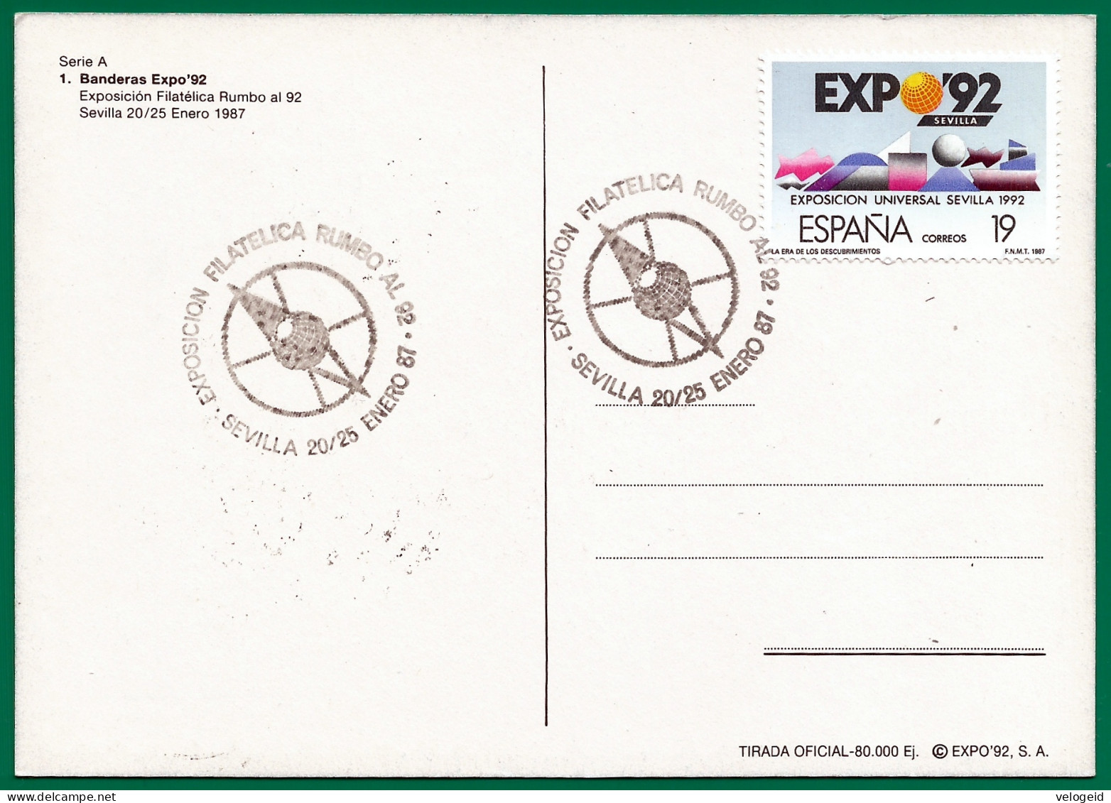 España. Spain. 1987. Exposicion Filatelica RUMBO AL 92. Sevilla - Máquinas Franqueo (EMA)