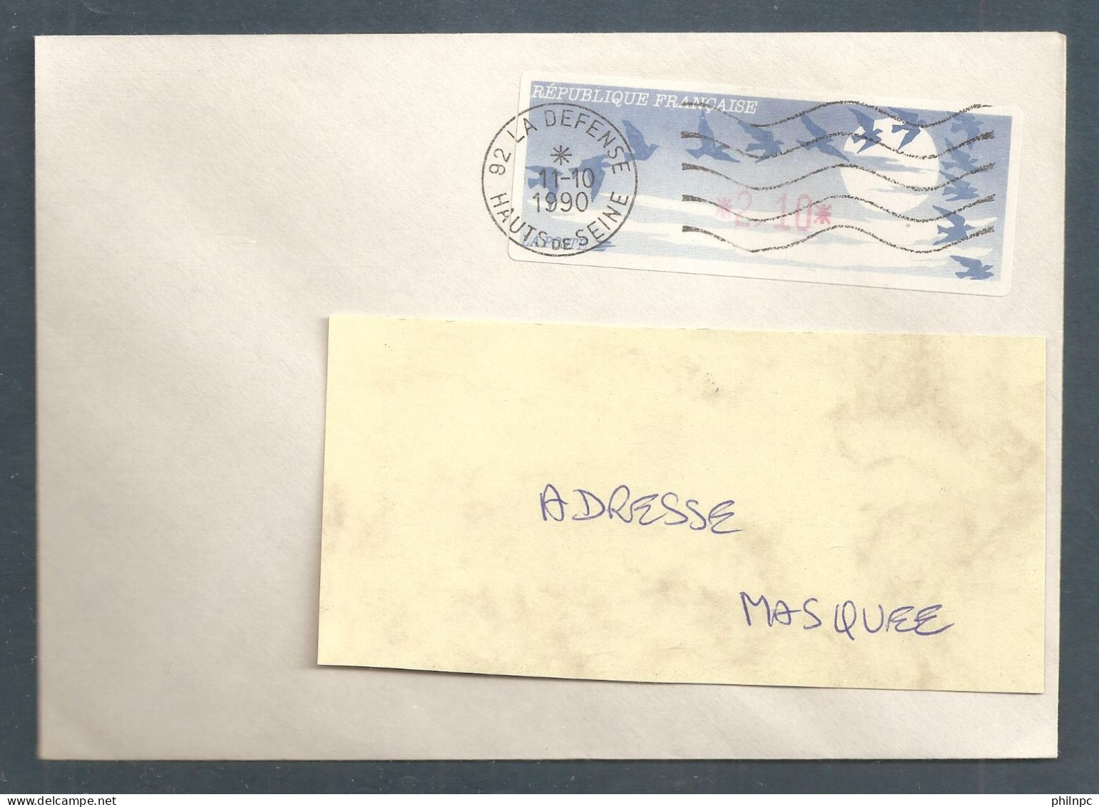 France, Distributeur, 161, LISA, Type C, Oblitéré, TTB, 1 Enveloppe - 1990 « Oiseaux De Jubert »