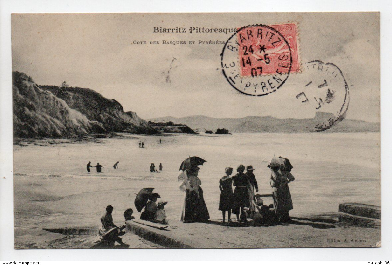 - CPA BIARRITZ (64) - Côte Des Basques Et Pyrénées 1907 (belle Animation) - Edition Simons - - Biarritz