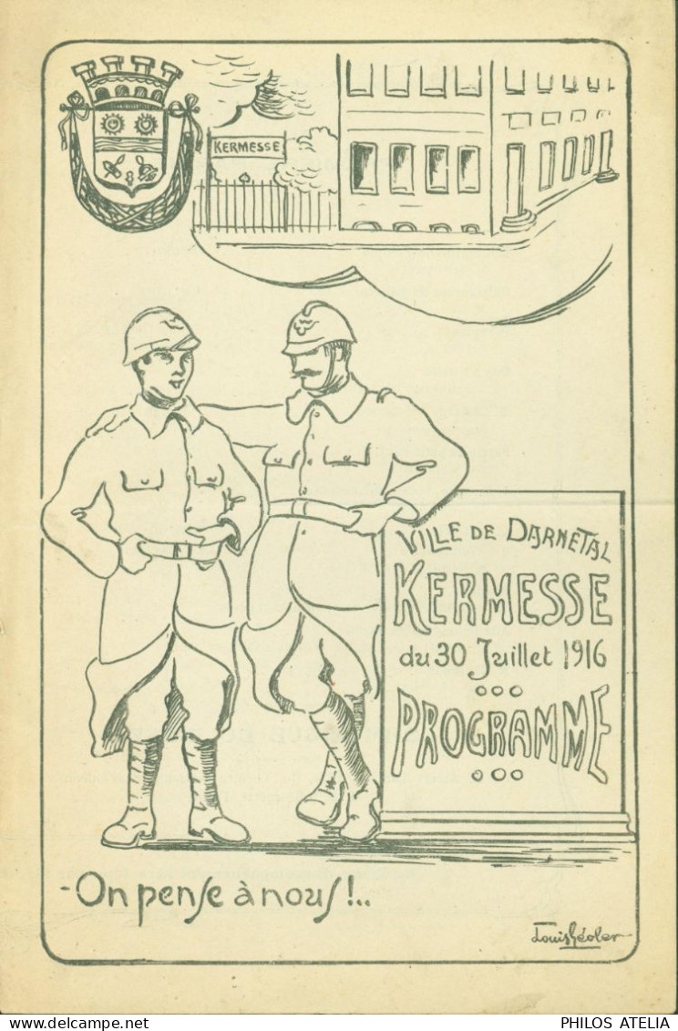 Tract Guerre 14 Ville Darnetal Programme Kermesse 30 7 1916 Illustrations Louis Heoler - Guerre De 1914-18