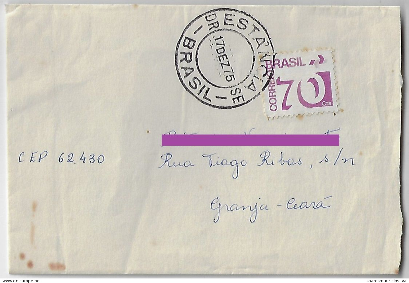 Brazil 1975 Cover Sent From Estância To Granja Definitive Stamp 70 Cents - Lettres & Documents