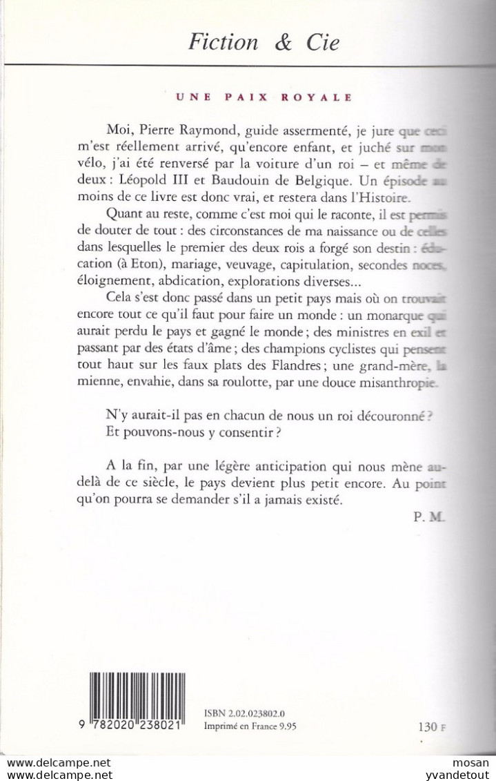 Une Paix Royale. Pierre Mertens. Fiction & Cie. Seuil. Roman - Belgische Schrijvers