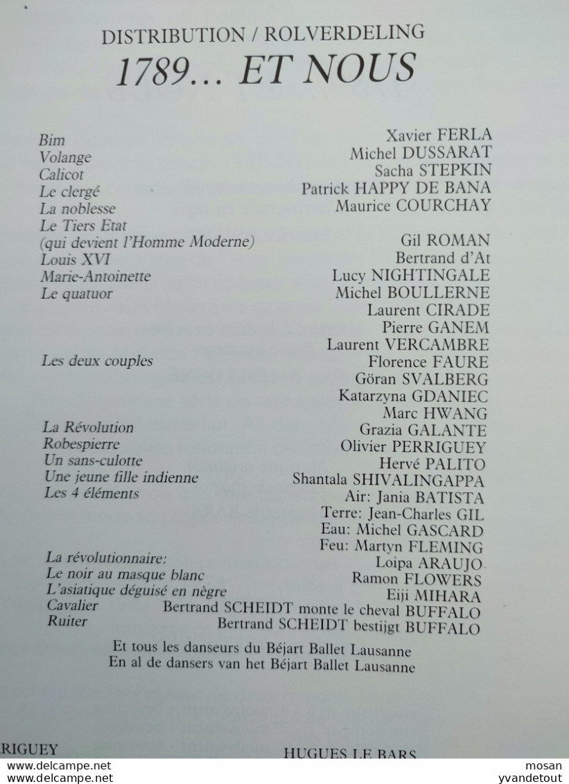 Maurice Béjart. Ballet Lausanne. 1789...et Nous, Trois études Pour Alexandre, Piaf... 1989. Cirque Royal Bruxelles - Programma's