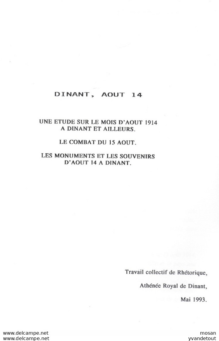 Dinant, Août 14. Collectif Athée Royal De Dinant - Oorlog 1914-18