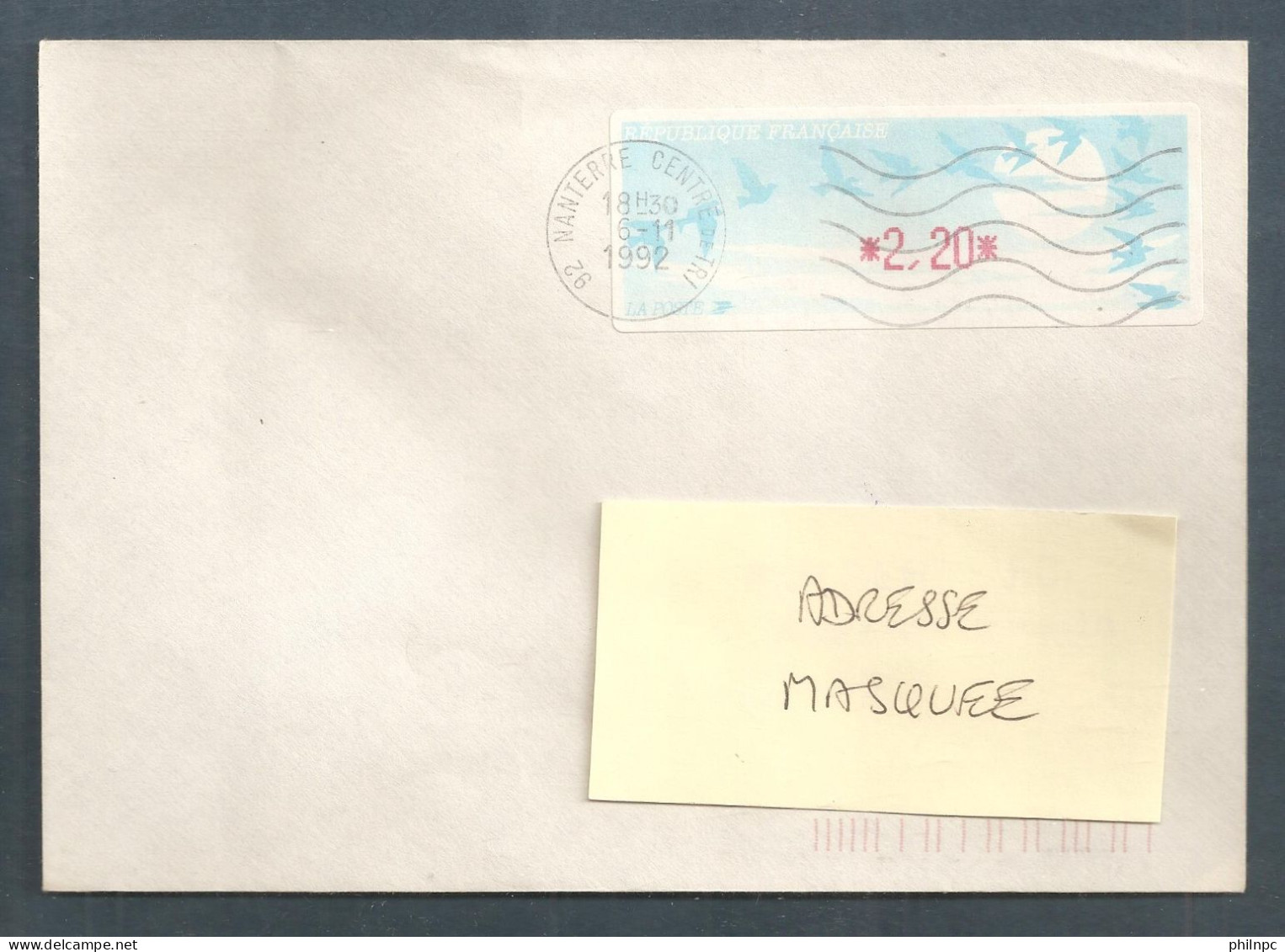 France, Distributeur, 198, LISA, Type C, Oblitéré, TTB, 1 Enveloppe - 1990 Type « Oiseaux De Jubert »