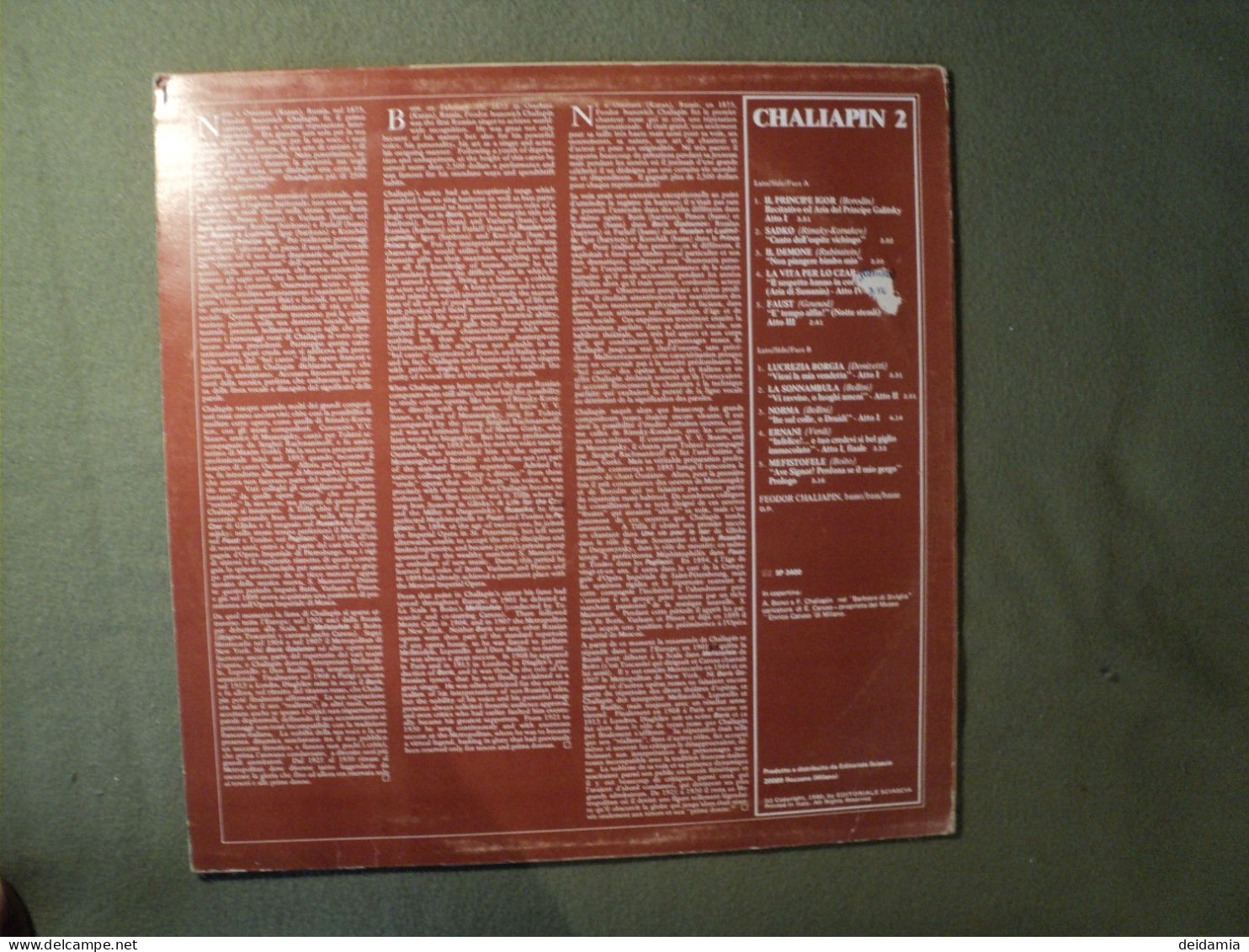 33 TOURS FEODOR CHALIAPIN. 1980. VOLUME 2. BELCANTO. VDS 9495 IL PRINCIPE IGOR / SADKO / IL DEMONE / LA VITA PER LO CZAR - Sonstige - Italienische Musik