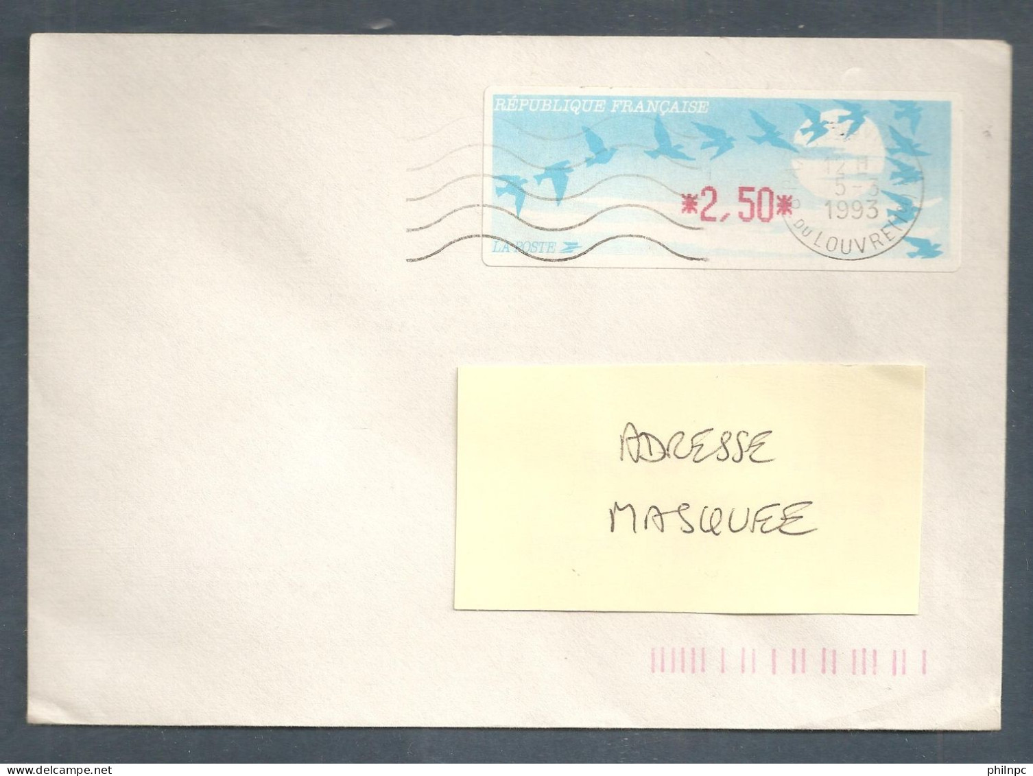 France, Distributeur, 198, LISA, Type C, Oblitéré, TTB, 1 Enveloppe - 1990 Type « Oiseaux De Jubert »