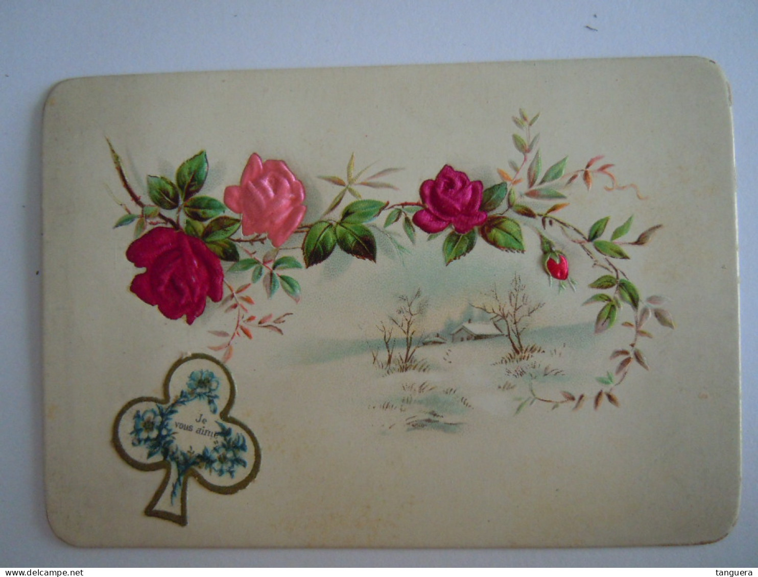 Carte Mignonnette Kaartje Je Vous Aime Fleurs En Tissu Gaufrée 11 X 7,5 Cm - Valentine's Day