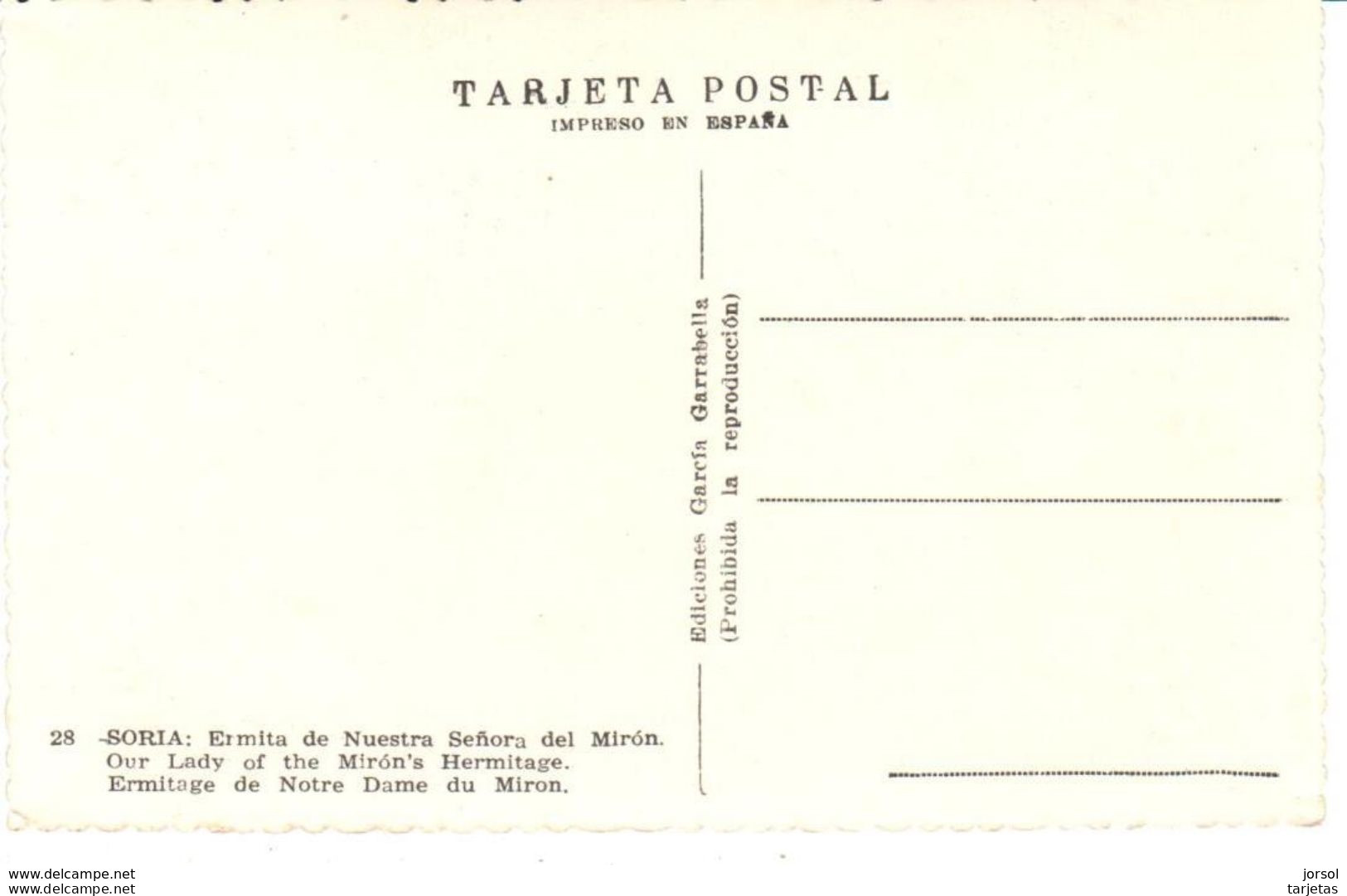 POSTAL     SORIA  -ESPAÑA  - HERMITA DE NTRA. SRA. DEL MIRÓN (ERMITAGE DE NOTRE DAME DU MIRON) - Soria