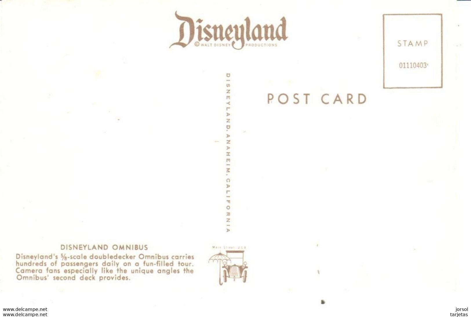 POSTAL   ANAHEIM  -CALIFORNIA  -DISNEYLAND OMNIBUS - Anaheim