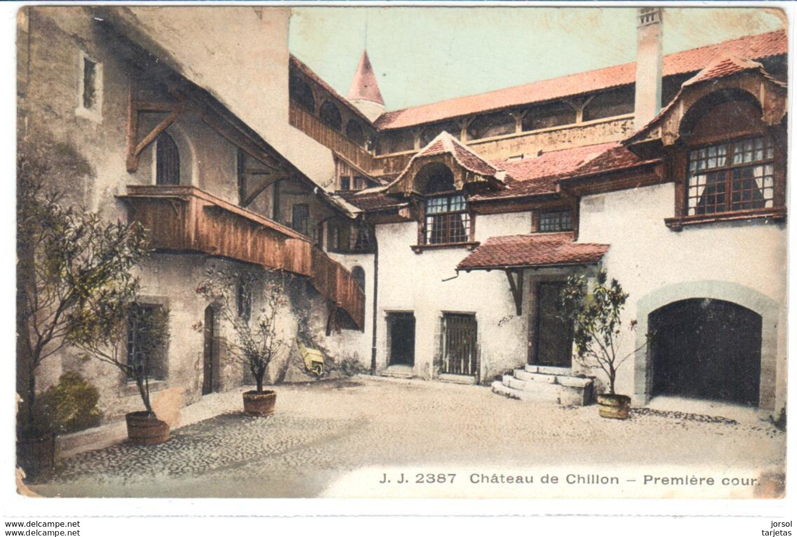 POSTAL   VEYTAUX  -SUIZA  - CASTILLO DE CHILLON-PRIMER PATIO  ( CHÂTEAU DE CHILLON-PREMIÉRE COUR ) - Casti-Wergenstein