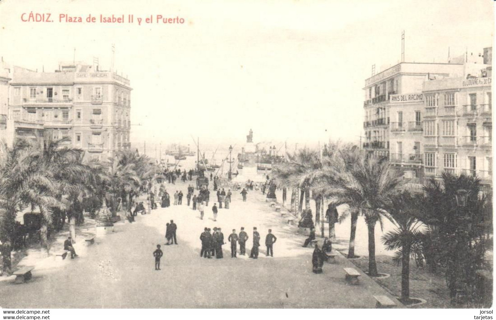 POSTAL    CADIZ  -ESPAñA  - PLAZA DE ISABEL II Y EL PUERTO - Cádiz