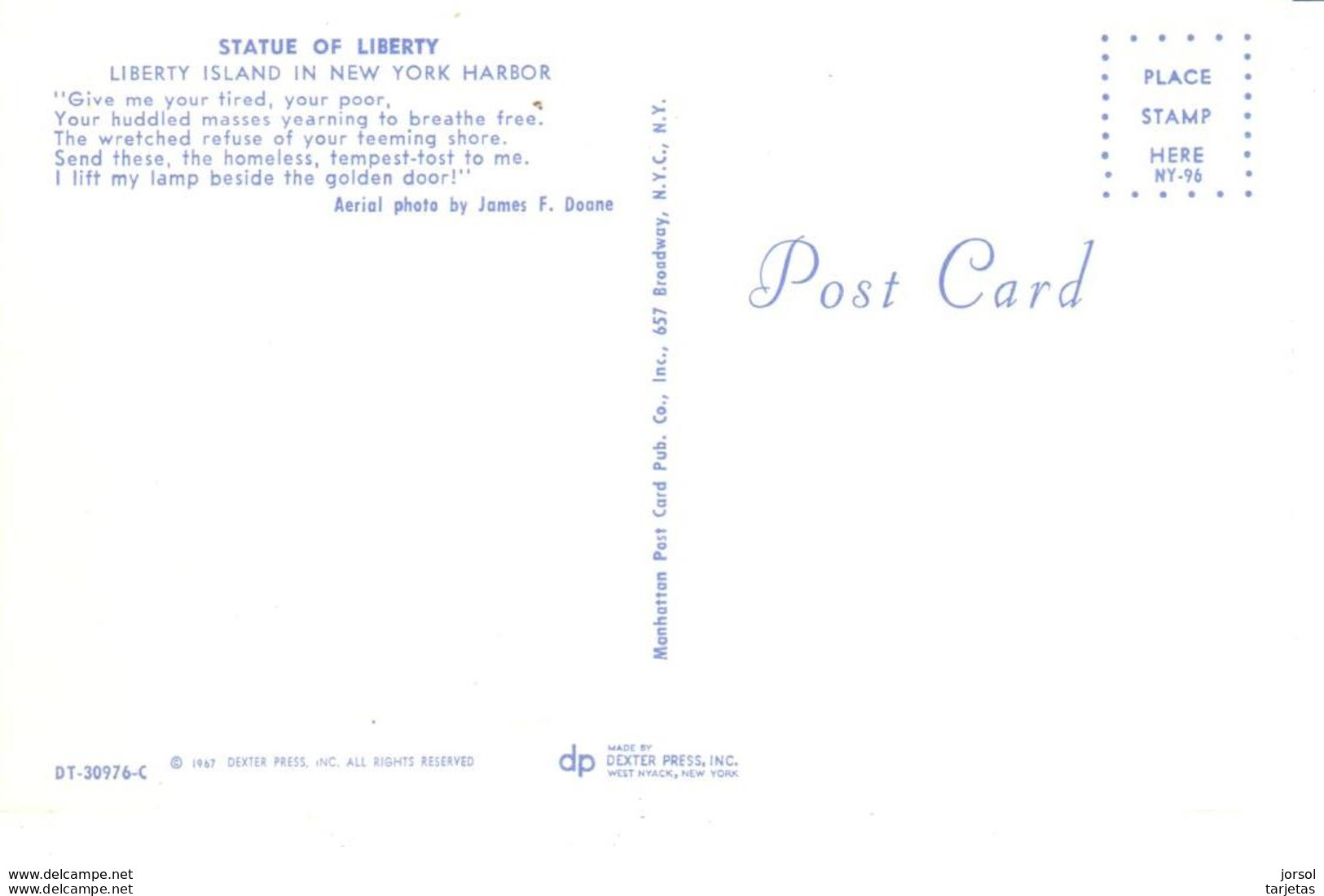 POSTAL    NEW YORK  -EE.UU.   - STATUE OF LIBERTY - Statua Della Libertà