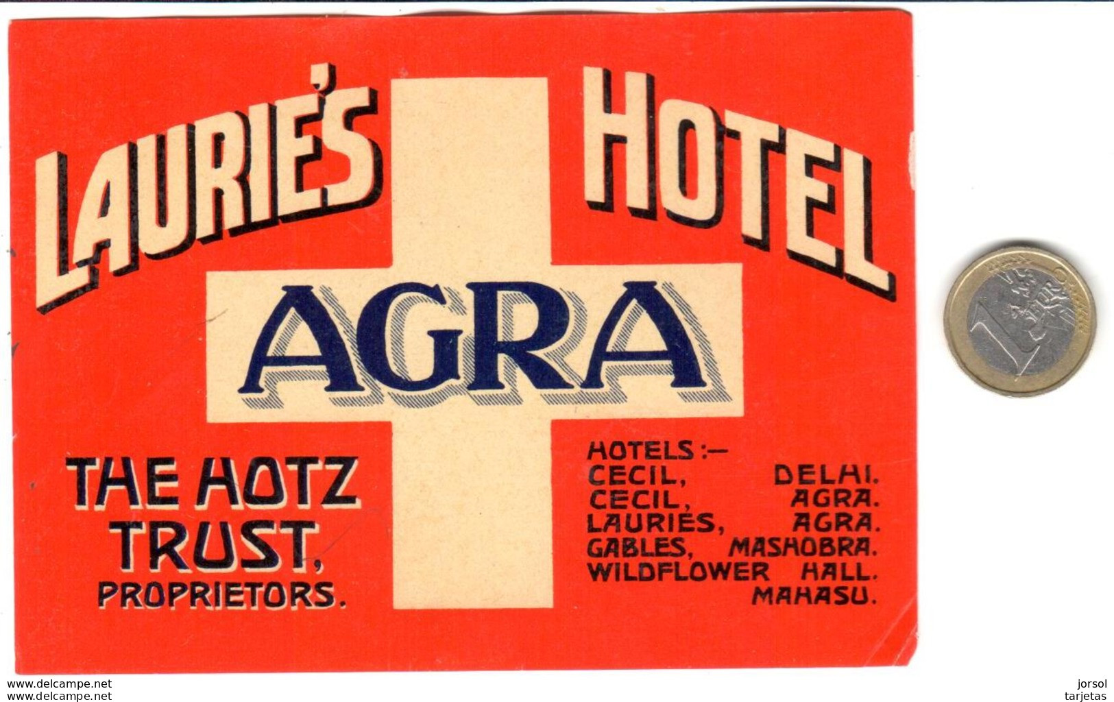 ETIQUETA DE HOTEL  - LAURIE'S HOTEL  -AGRA -INDIA - Etiquettes D'hotels
